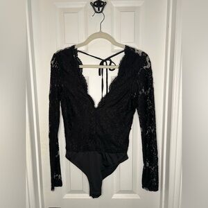 Express Black Lace Long Sleeve Bodysuit